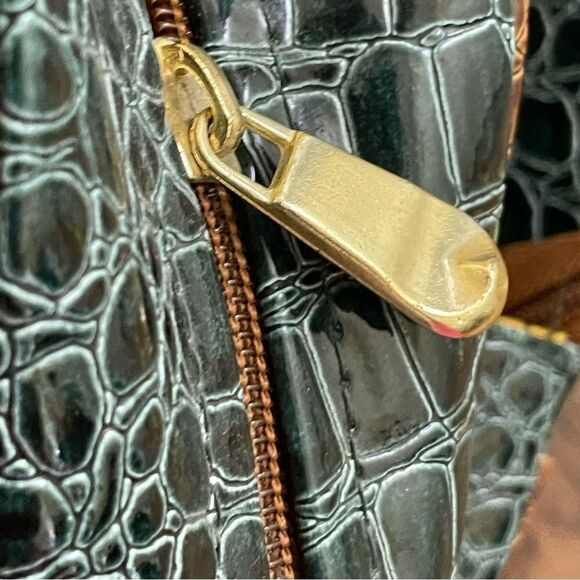 NWT Samantha Brown Croc Embossed Perfect Tote Travel Bag Green and Brown - Picture 7 of 11